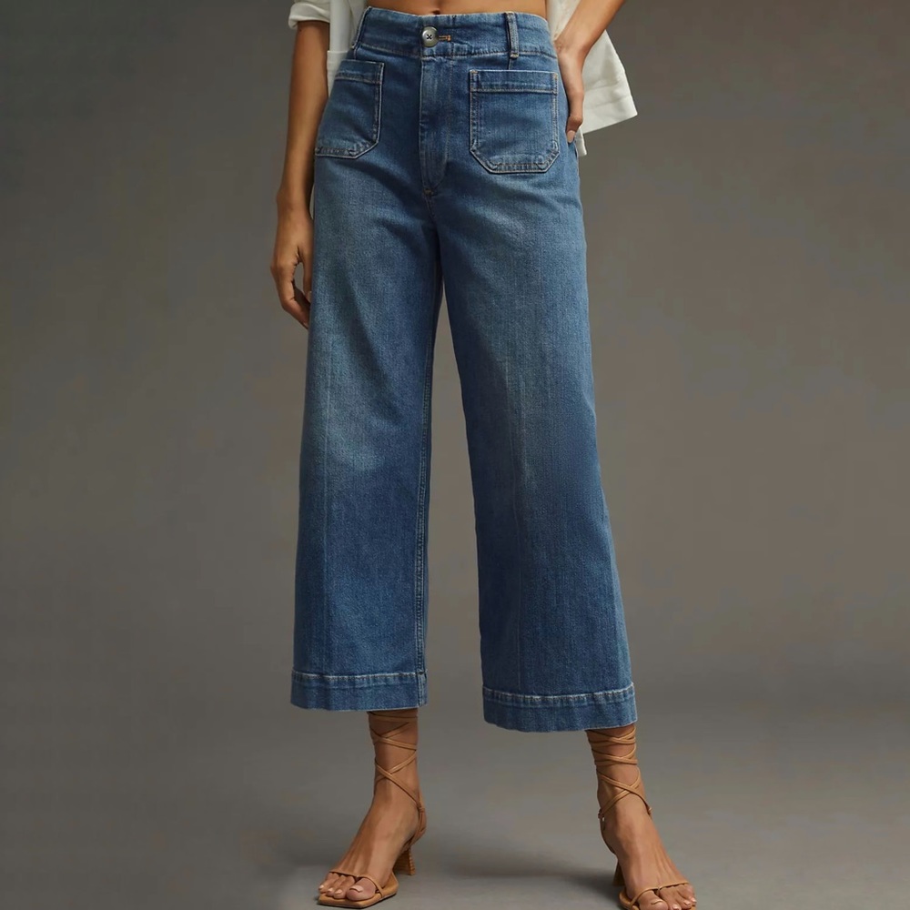 Anthropologie PILCRO The Skipper Wide Leg Cropped Sailor Jeans 26 Petite